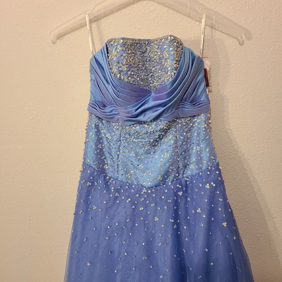 Tiffany Designs light blue strapless prom dress - Picture 2 of 7